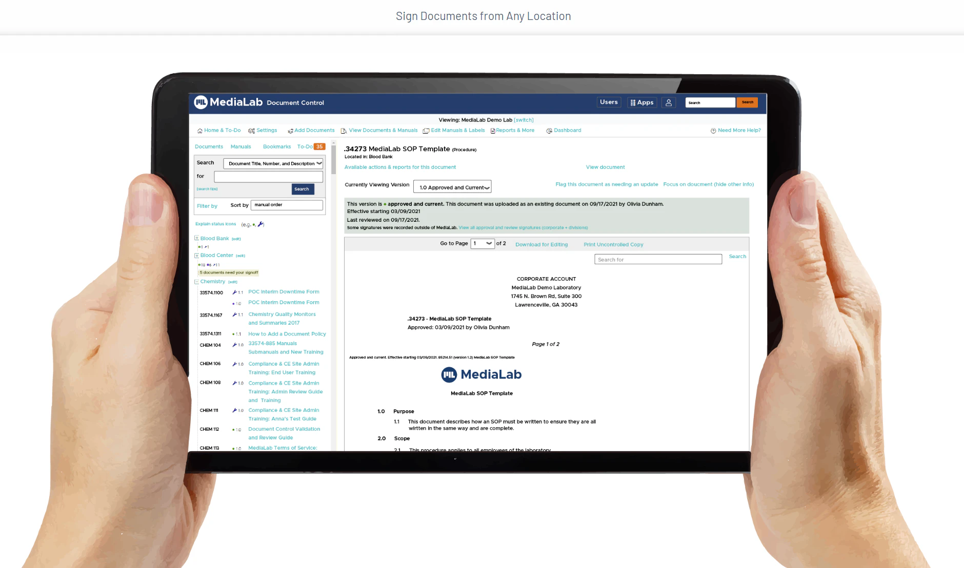 screenshot of Document Control